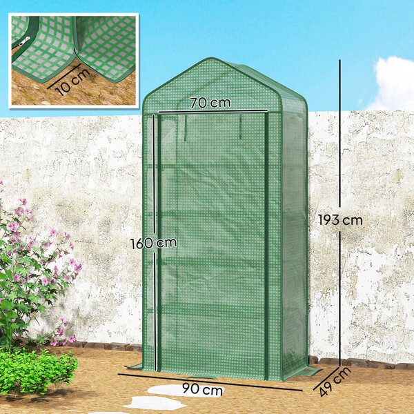 Outsunny Serra da Giardino per Orto a 5 Livelli con Ingresso Avvolgibile e telo in PE, in Acciaio e Polietilene, 90x49x193 cm, Verde|Aosom Italy