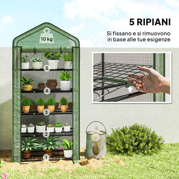 Outsunny Serra da Giardino per Orto a 5 Livelli con Ingresso Avvolgibile e telo in PE, in Acciaio e Polietilene, 90x49x193 cm, Verde|Aosom Italy