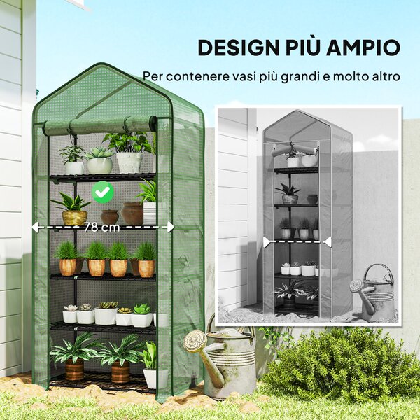 Outsunny Serra da Giardino per Orto a 5 Livelli con Ingresso Avvolgibile e telo in PE, in Acciaio e Polietilene, 90x49x193 cm, Verde|Aosom Italy