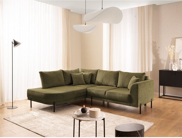 Divano angolare verde (con penisola a sinistra/a L) con rivestimento in ciniglia Mauris – Ropez