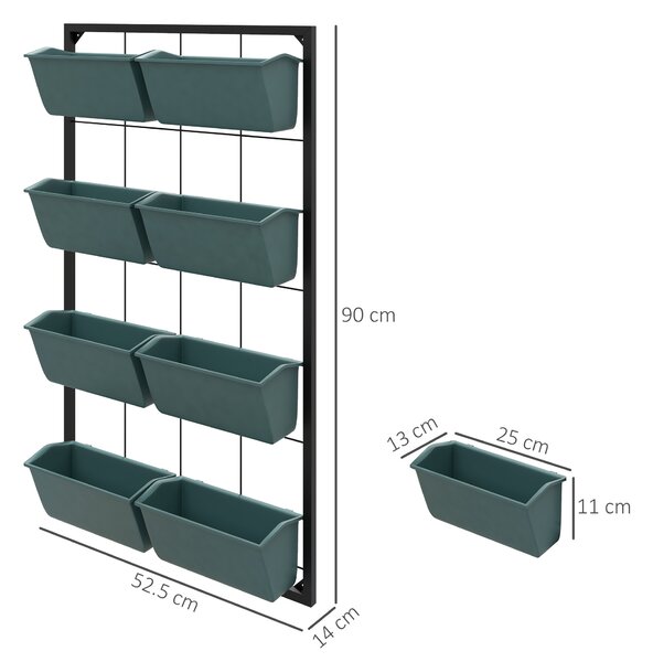 Outsunny Orto Verticale da Parete a 4 Livelli con 8 Vasi, in Acciaio e Plastica, 52x14x90 cm, Verde Scuro e Nero | Aosom Italy
