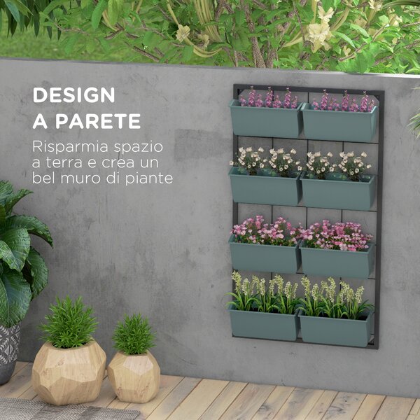 Outsunny Orto Verticale da Parete a 4 Livelli con 8 Vasi, in Acciaio e Plastica, 52x14x90 cm, Verde Scuro e Nero | Aosom Italy