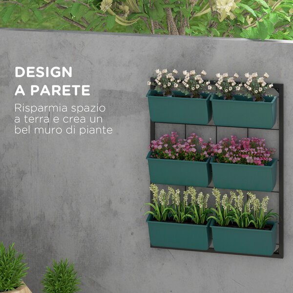 Outsunny Orto Verticale da Parete a 3 Livelli con 6 Vasi, in Acciaio e Plastica, 52x14x66 cm, Verde | Aosom Italy