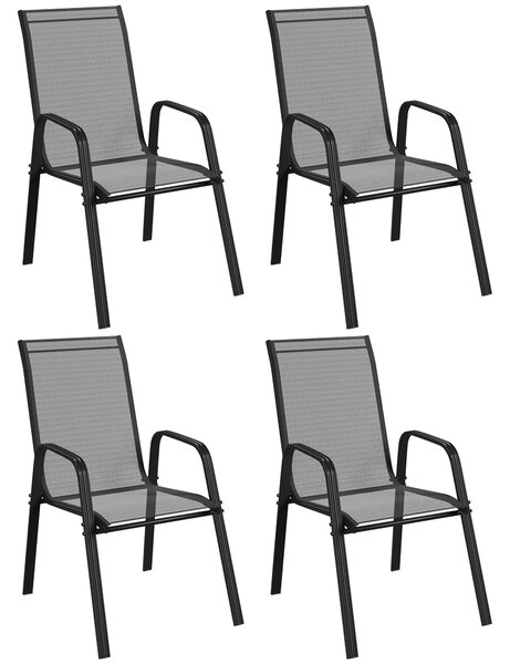 Outsunny Set 4 Sedie da Giardino Impilabili e Salvaspazio con Braccioli in Metallo e Tessuto a Rete, Nero | Aosom Italy