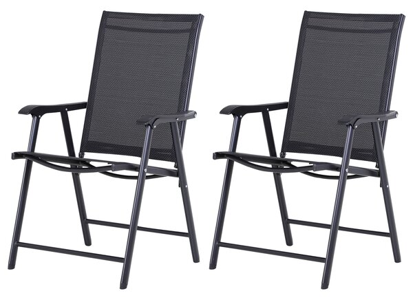 Outsunny Set 2 Sedie da Giardino Pieghevoli con Braccioli, in Metallo e Texteline, 58x64x94cm, Nero | Aosom Italy