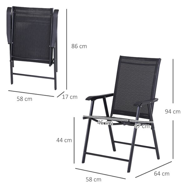 Outsunny Set 2 Sedie da Giardino Pieghevoli con Braccioli, in Metallo e Texteline, 58x64x94cm, Nero | Aosom Italy