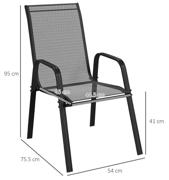 Outsunny Set 4 Sedie da Giardino Impilabili e Salvaspazio con Braccioli in Metallo e Tessuto a Rete, Nero | Aosom Italy