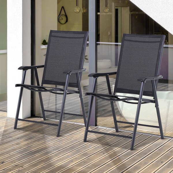 Outsunny Set 2 Sedie da Giardino Pieghevoli con Braccioli, in Metallo e Texteline, 58x64x94cm, Nero | Aosom Italy
