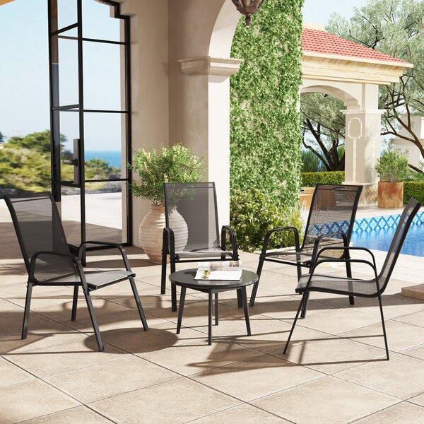Outsunny Set 4 Sedie da Giardino Impilabili e Salvaspazio con Braccioli in Metallo e Tessuto a Rete, Nero | Aosom Italy