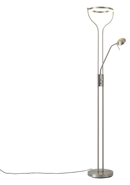 Lampada da terra moderna in acciaio con braccio di lettura con LED e dimmer - Divo