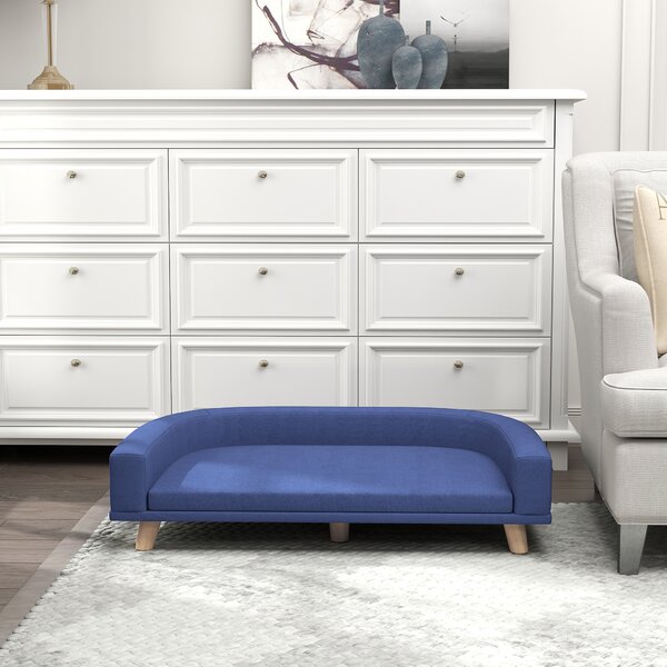 PawHut Divano per cane grande, cuscino lavabile, struttura in legno, tessuto poliestere 98 x 67 x 25 cm Blu | Aosom Italy