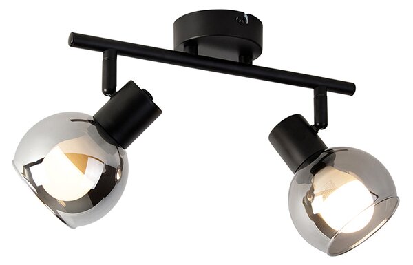 Plafoniera intelligente nera con vetro fumé incl. 2 Wifi P45 - Vidro
