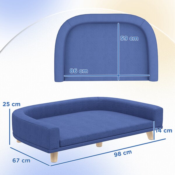 PawHut Divano per cane grande, cuscino lavabile, struttura in legno, tessuto poliestere 98 x 67 x 25 cm Blu | Aosom Italy