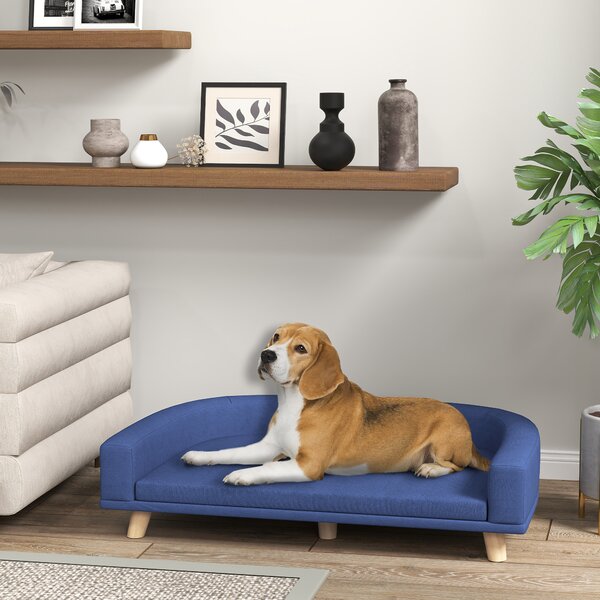 PawHut Divano per cane grande, cuscino lavabile, struttura in legno, tessuto poliestere 98 x 67 x 25 cm Blu | Aosom Italy