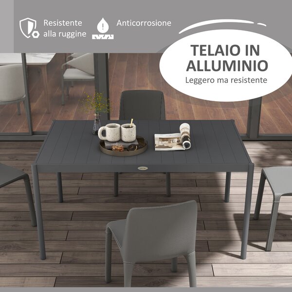 Outsunny Tavolo da Giardino a Doghe per 6 Persone in Acciaio e Alluminio, 145x90x74 cm, Grigio Scuro | Aosom Italy
