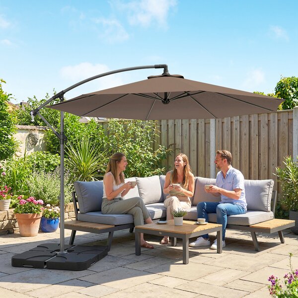 Outsunny Ombrellone Decentrato a 6 Stecche con Manovella e Base a Croce, in Metallo e Poliestere, Ø292x247 cm, Caffè