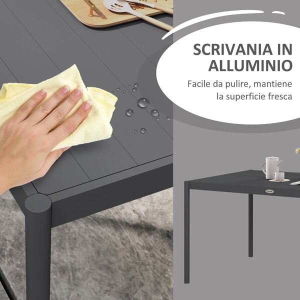 Outsunny Tavolo da Giardino a Doghe per 6 Persone in Acciaio e Alluminio, 145x90x74 cm, Grigio Scuro | Aosom Italy