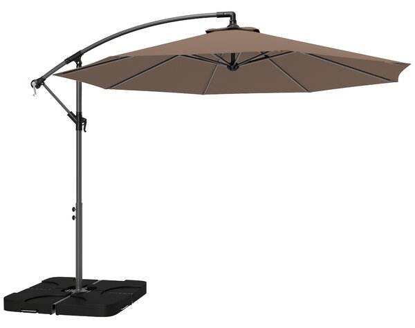 Outsunny Ombrellone Decentrato a 6 Stecche con Manovella e Base a Croce, in Metallo e Poliestere, Ø292x247 cm, Caffè