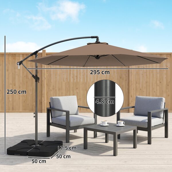 Outsunny Ombrellone Decentrato a 6 Stecche con Manovella e Base a Croce, in Metallo e Poliestere, Ø292x247 cm, Caffè