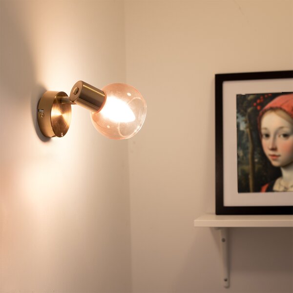 Faretto Art Déco oro con vetro rosa - VIDRO
