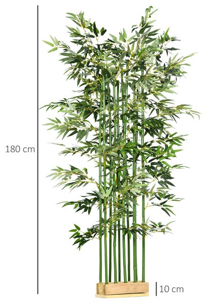HOMCOM Pianta di Bambù Artificiale Alta 180 cm da 1640 Foglie con Base in Legno di Pino 35x10x10 cm, Verde | Aosom Italy