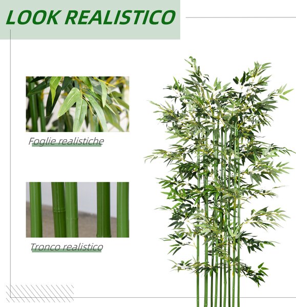 HOMCOM Pianta di Bambù Artificiale Alta 180 cm da 1640 Foglie con Base in Legno di Pino 35x10x10 cm, Verde | Aosom Italy