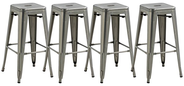 HOMCOM Set di 4 sgabelli da bar industriale impilabili altezza seduta 76 cm in metallo argento