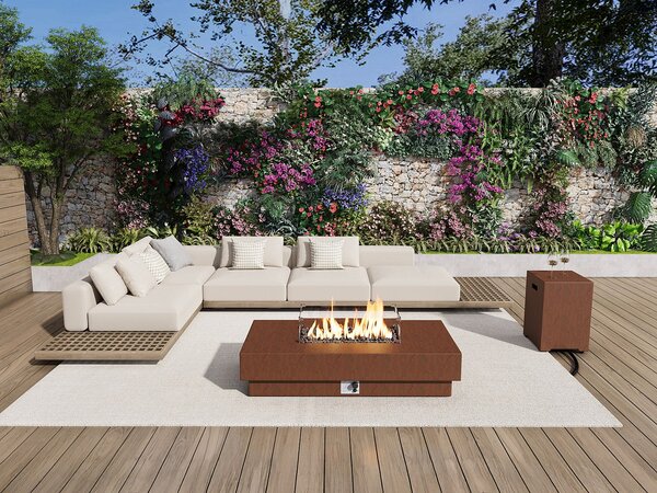 Tavolo rettangolare con braciere a gas in MGO effetto terracotta Focolare quadrato - SEROZA
