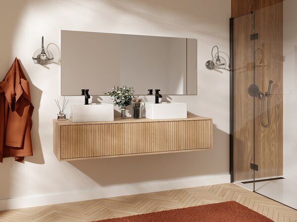 Mobile sotto lavabo sospeso striato - Beige chiaro - 150 cm - ARNEGA