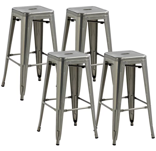 HOMCOM Set 4 Sgabelli Bar Impilabili con Poggiapiedi, Stile Industriale, in Acciaio, per Sala da pranzo, Argento | Aosom Italy
