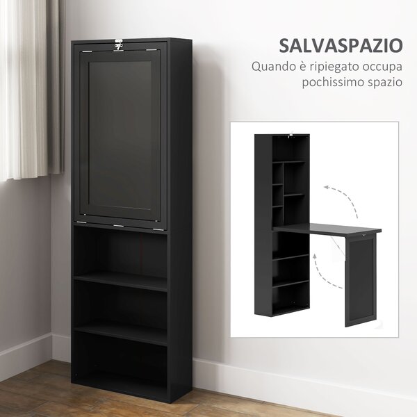 HOMCOM Scrivania Moderna Pieghevole con Libreria e Lavagna, in Legno e Metallo, 98x51x153 cm, Nero | Aosom Italy