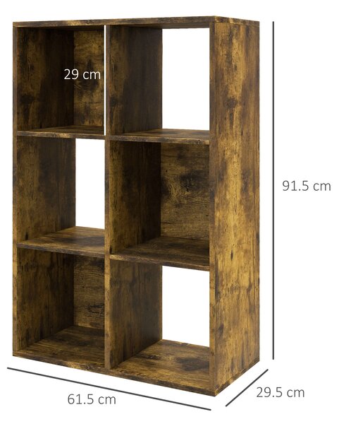 HOMCOM Libreria a Cubi con 6 Ripiani Portaoggetti in Legno dal Design Rustico, 61.5x29.5x91.5 cm, Marrone | Aosom Italy