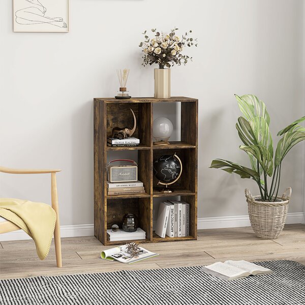 HOMCOM Libreria a Cubi con 6 Ripiani Portaoggetti in Legno dal Design Rustico, 61.5x29.5x91.5 cm, Marrone | Aosom Italy