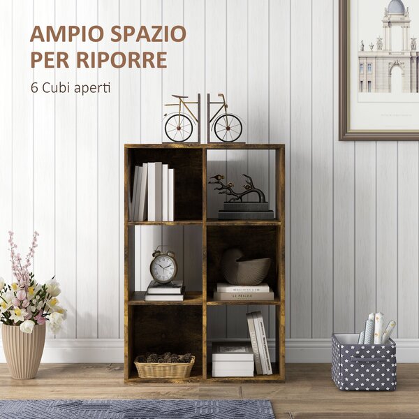 HOMCOM Libreria a Cubi con 6 Ripiani Portaoggetti in Legno dal Design Rustico, 61.5x29.5x91.5 cm, Marrone | Aosom Italy