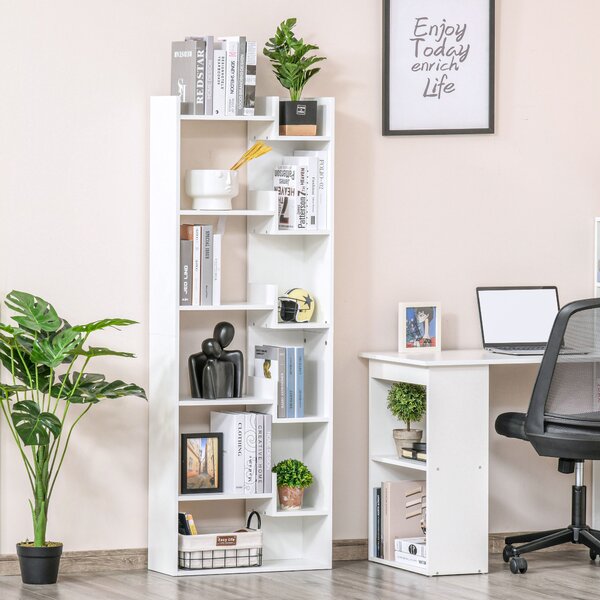 HOMCOM Libreria, mensola da 6 livelli, design irregolare, per soggiorno, camera da letto, ufficio, 60x21x162,5cm, bianco | Aosom Italy