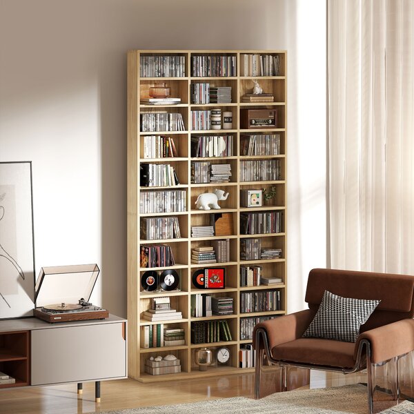 HOMCOM Organizzatore per CD e DVD, biblioteca scaffale archiviazione 1116 CD/528 DVD, 36 scomparti e ripiani regolabili, rovere | Aosom Italy