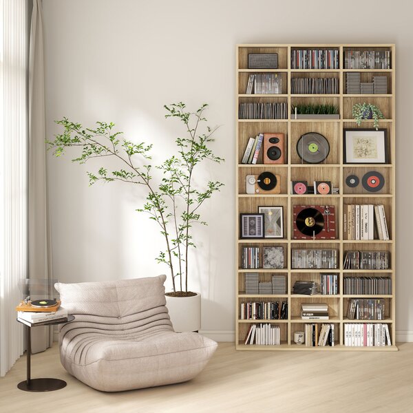 HOMCOM Organizzatore per CD e DVD, biblioteca scaffale archiviazione 1116 CD/528 DVD, 36 scomparti e ripiani regolabili, rovere | Aosom Italy