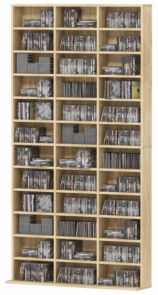 HOMCOM Organizzatore per CD e DVD, biblioteca scaffale archiviazione 1116 CD/528 DVD, 36 scomparti e ripiani regolabili, rovere | Aosom Italy
