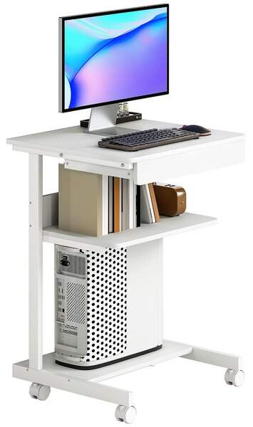HOMCOM Scrivania per computer con ruote, scrivania con vani 56 x 51 cm con cassetto, compartimento e supporto CPU, bianco | Aosom Italy