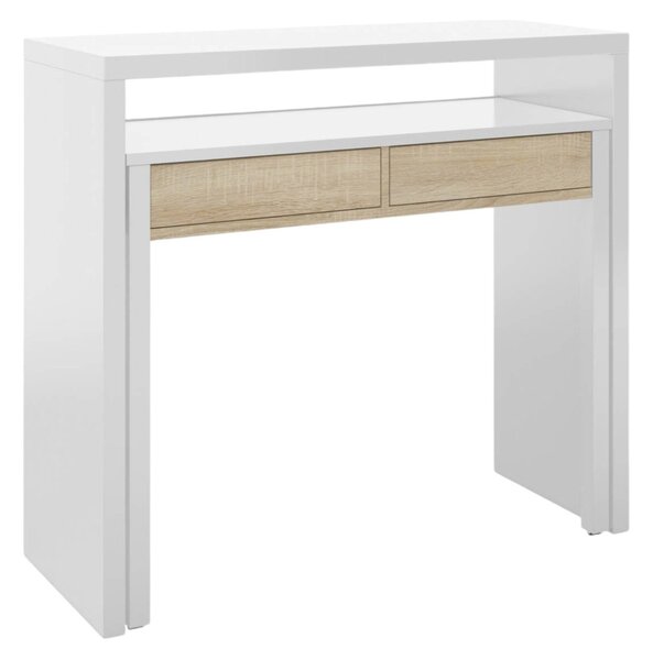 Scrivania salvaspazio bianca e rovere 98x36cm con 2 cassetti - Andriy