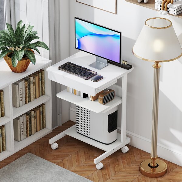 HOMCOM Scrivania per computer con ruote, scrivania con vani 56 x 51 cm con cassetto, compartimento e supporto CPU, bianco | Aosom Italy