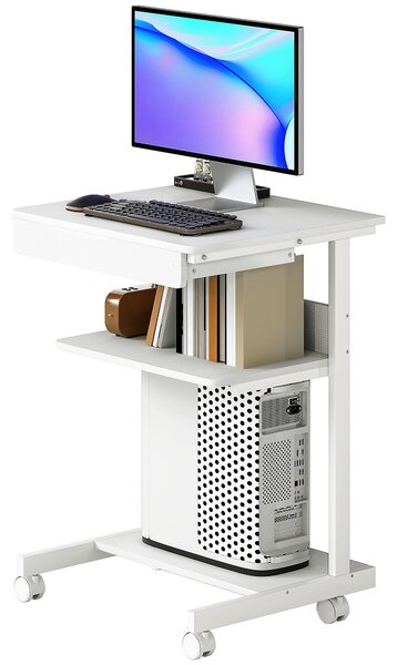 HOMCOM Scrivania per computer con ruote, scrivania con vani 56 x 51 cm con cassetto, compartimento e supporto CPU, bianco | Aosom Italy