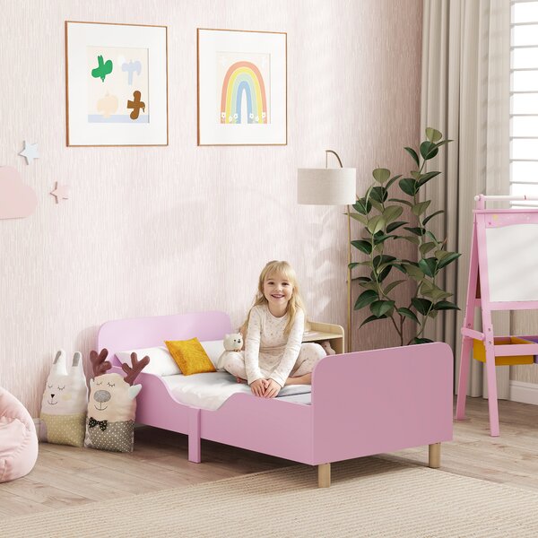 AIYAPLAY Struttura del Lettino per Bambini, Telaio del Letto Singolo per Bambini, Protezione dai Bordi, Lettino per Piccole Stanze, MDF, Senza Materasso, Rosa | Aosom Italy