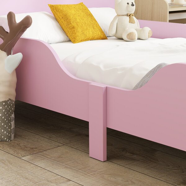 AIYAPLAY Struttura del Lettino per Bambini, Telaio del Letto Singolo per Bambini, Protezione dai Bordi, Lettino per Piccole Stanze, MDF, Senza Materasso, Rosa | Aosom Italy