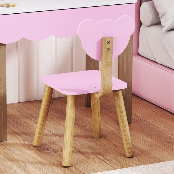AIYAPLAY Set Frisiertisch con Sgabello per Bambini, Specchio da Trucco, Design Orsetto, Cassetto, MDF, Rosa | Aosom Italy