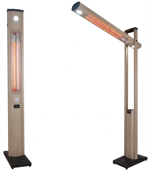 Stufa Elettrica ad infrarossi da Esterno 50x25x200 cm in Fibra di Carbonio con Luce Led Skyline Mocca Mousse