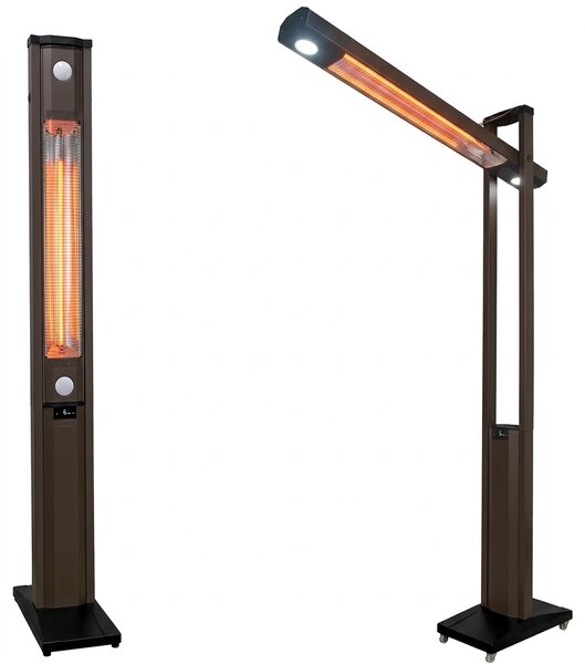 Stufa Elettrica ad infrarossi da Esterno 50x25x200 cm in Fibra di Carbonio con Luce Led Skyline Grigio Tortora