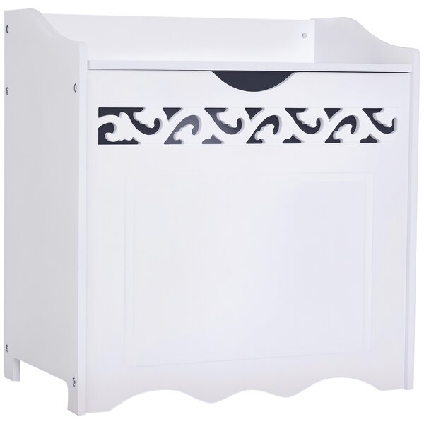 Homcom Mobiletto in Legno Portabiancheria Bianco con Decoro Intagliato 55 x 34 x 58 cm|Aosom