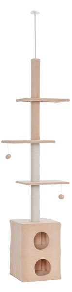 PawHut Tiragraffi a Soffitto Albero per Gatto Multilivello 210-240cm con Cucce, Piattaforme e Corde in Juta, Giallo|Aosom