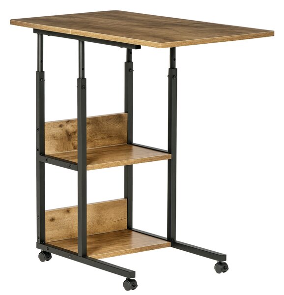 HOMCOM Tavolino da Salotto a C, Stile Industriale, Altezza Regolabile, 3 Ripiani, 4 Ruote con Freno, Design Versatile - Marrone Rustico|Aosom